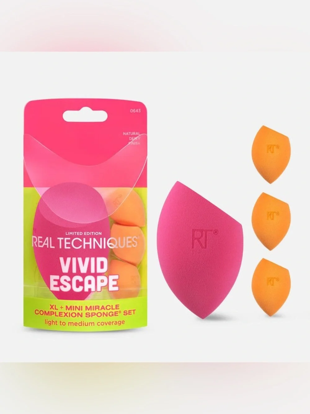 Real Techniques VIVID ESCAPE XL + MINI MIRACLE COMPLEXION SPONGE CASE - New